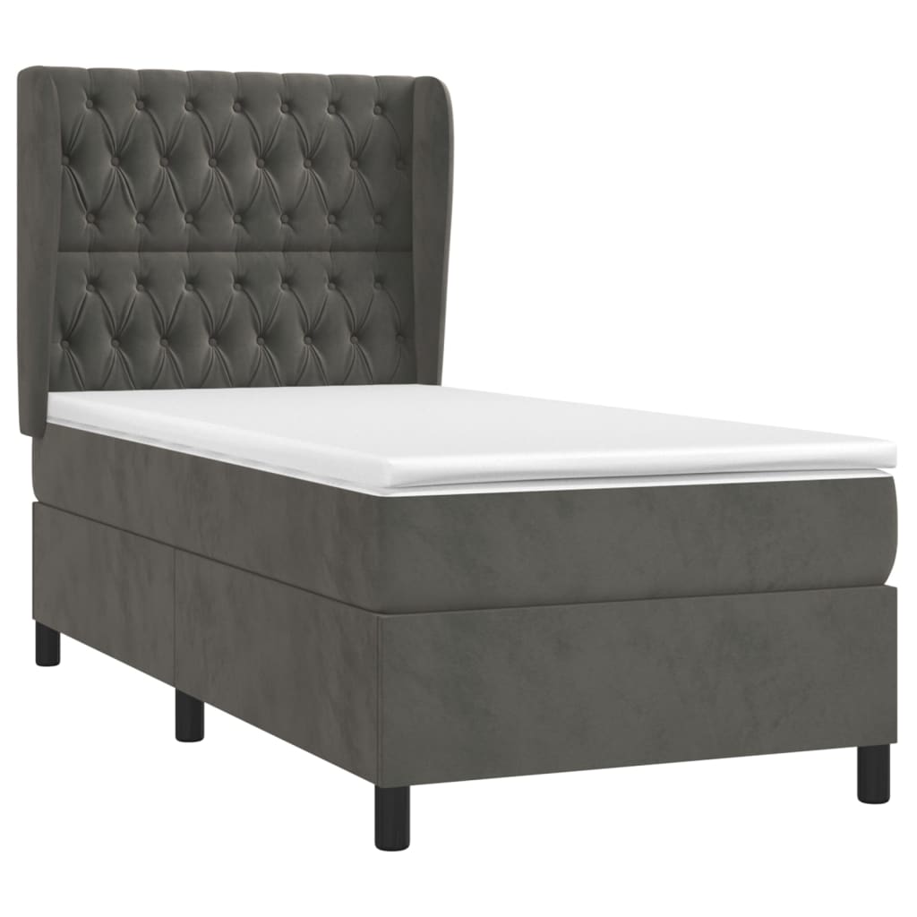 Sommier tapissier avec matelas gris foncé 100x200 cm velours
