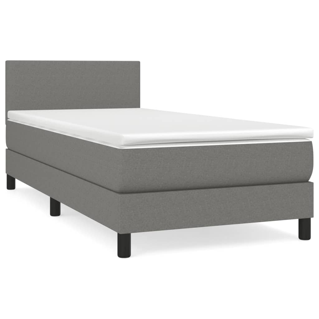 Lit sommier tapissier avec matelas tissu gris foncé 100x200 cm