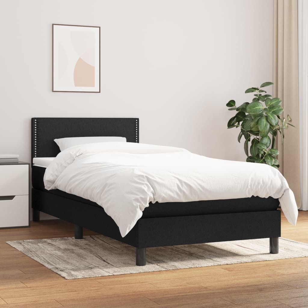 Box spring bed with mattress black 90x200 cm fabric