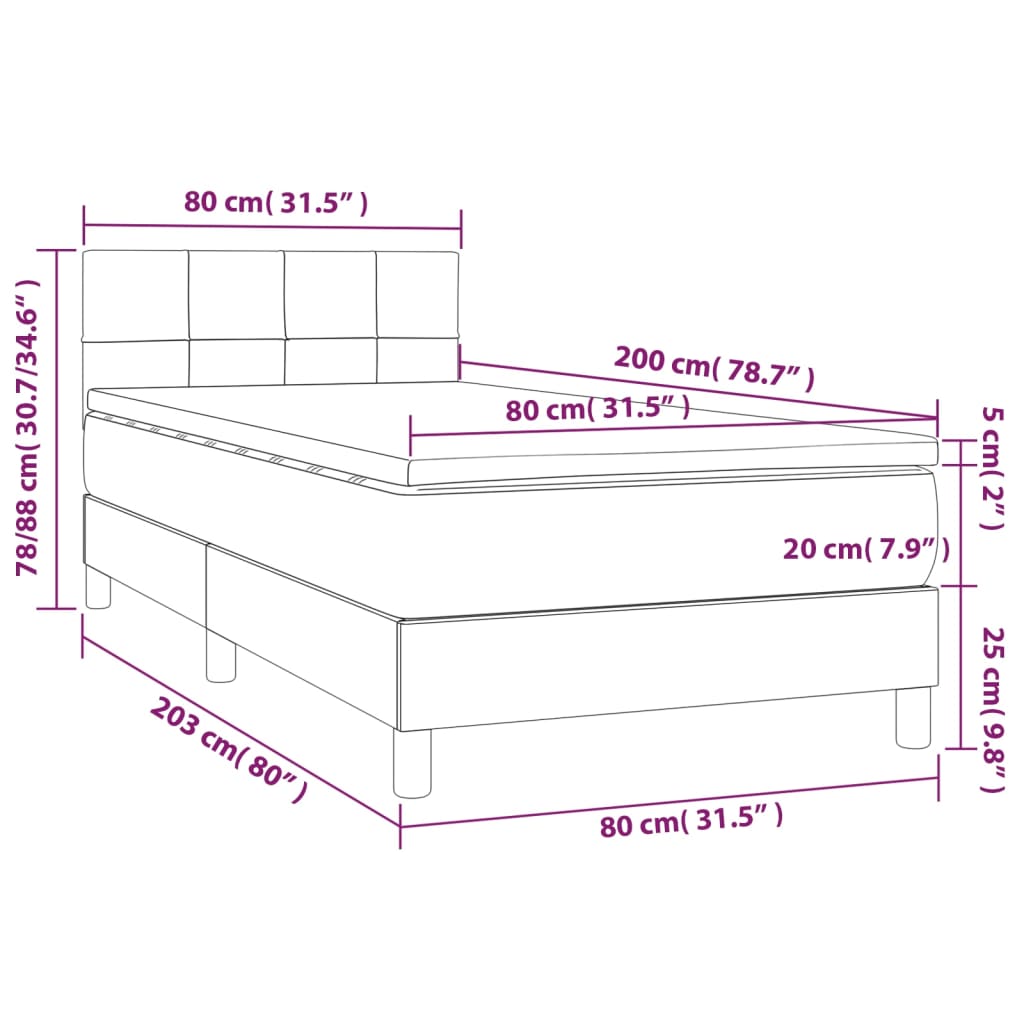 Lit sommier tapissier avec matelas tissu taupe 80x200 cm