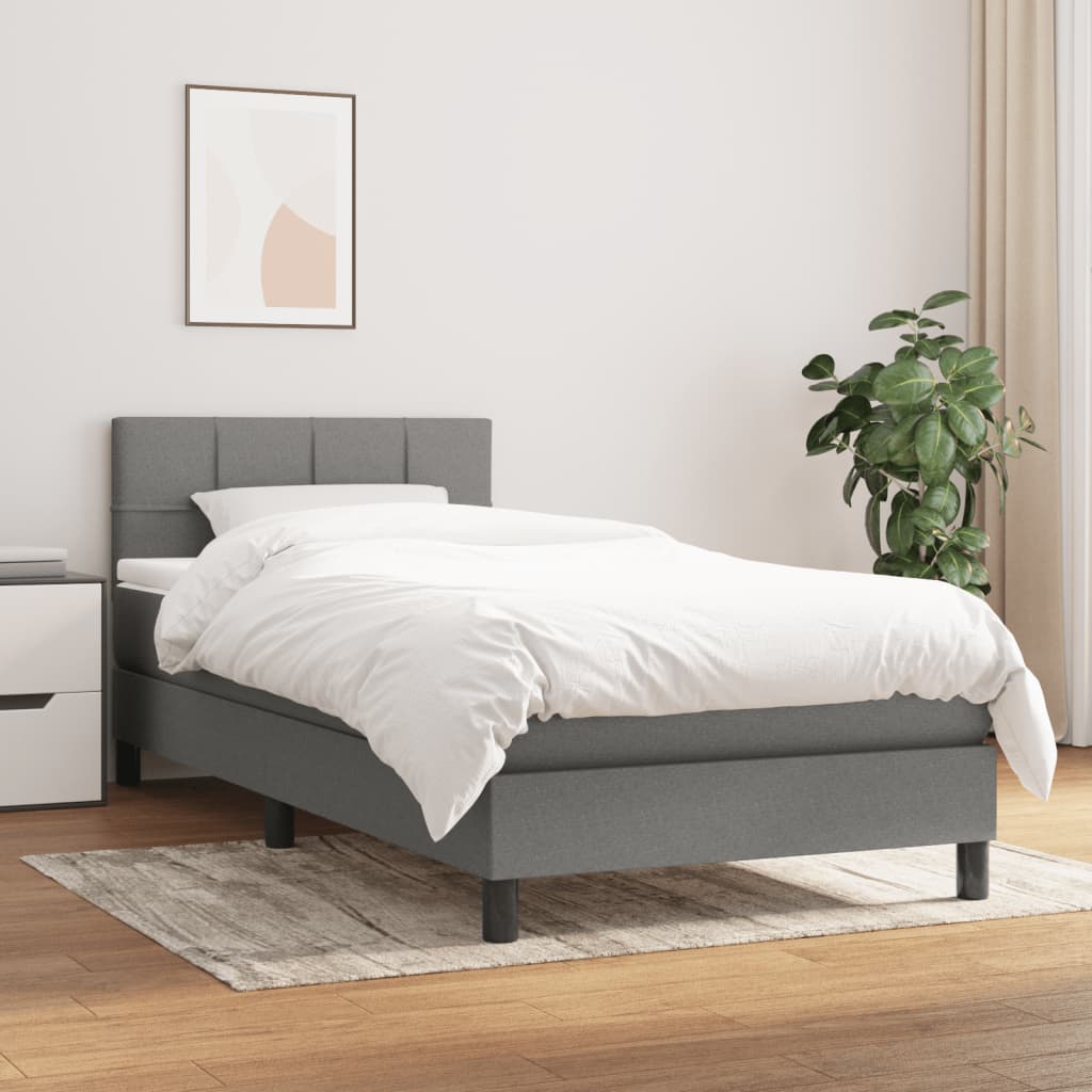 Lit sommier tapissier avec matelas tissu gris foncé 100x200 cm