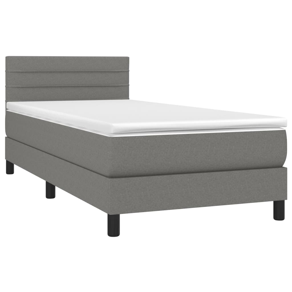 Lit sommier tapissier avec matelas tissu gris foncé 100x200 cm