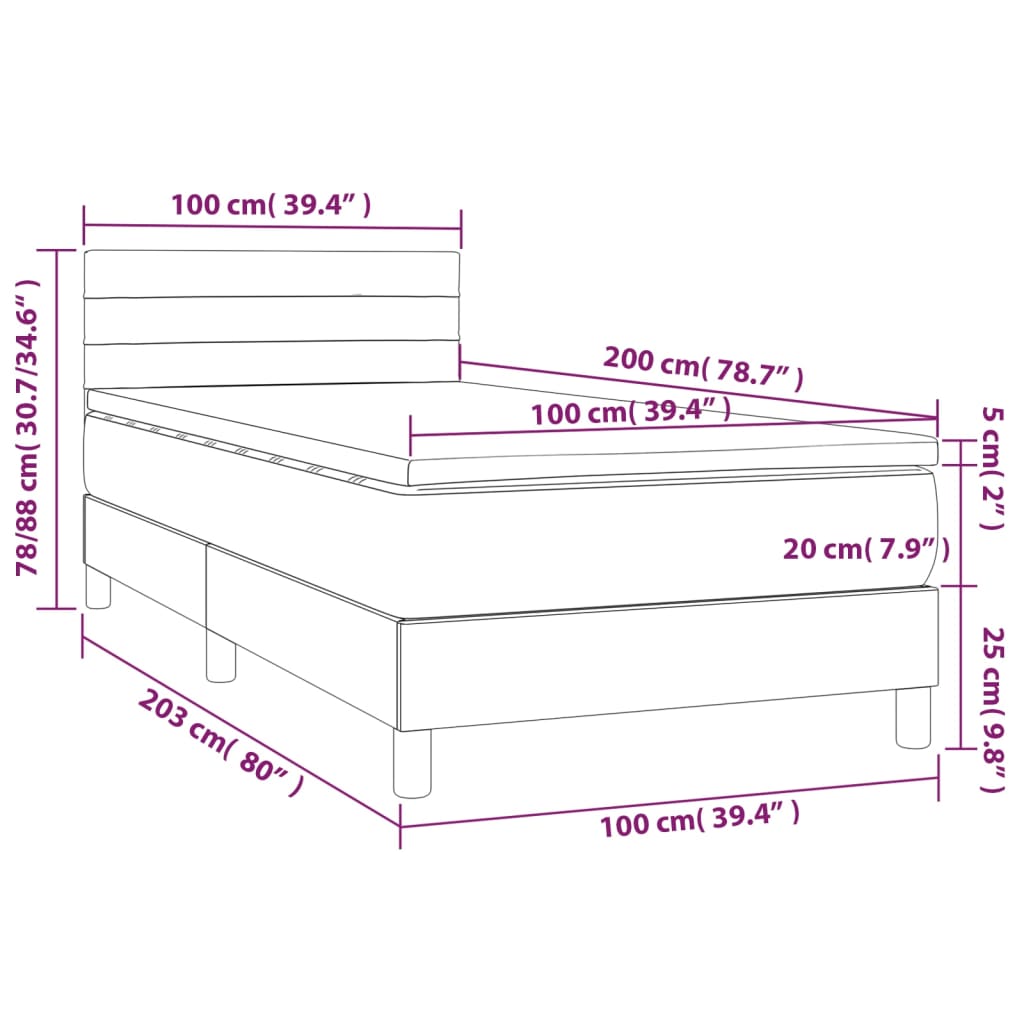 Lit sommier tapissier avec matelas tissu gris foncé 100x200 cm
