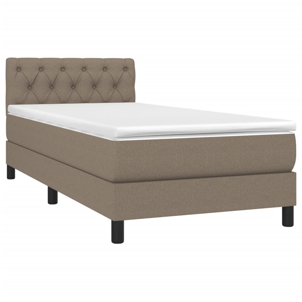 Lit sommier tapissier avec matelas tissu taupe 80x200 cm