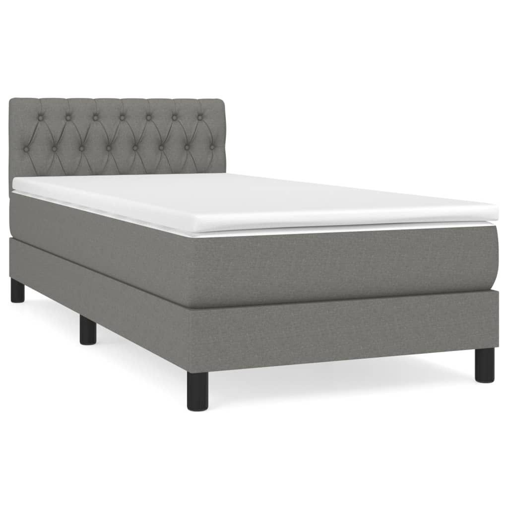 Lit sommier tapissier avec matelas tissu gris foncé 100x200 cm