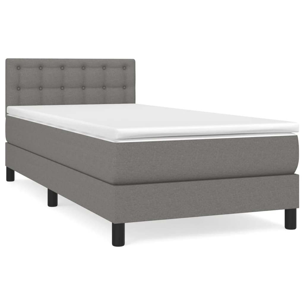 Lit sommier tapissier avec matelas tissu gris foncé 100x200 cm
