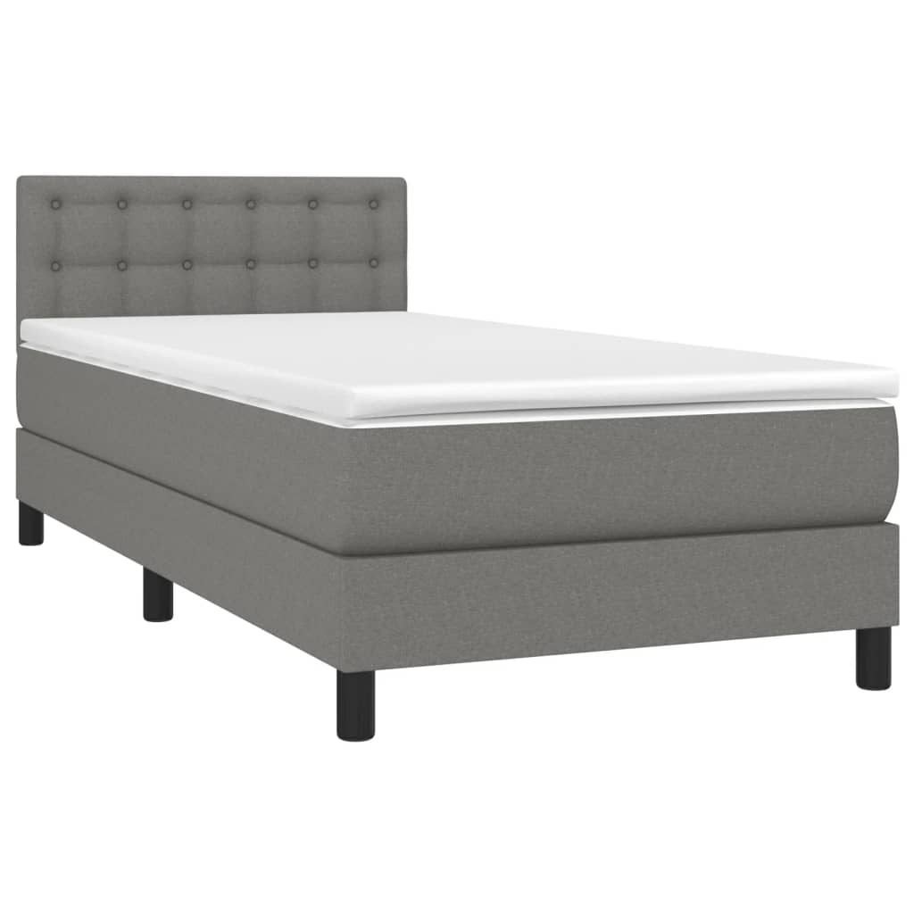 Lit sommier tapissier avec matelas tissu gris foncé 100x200 cm