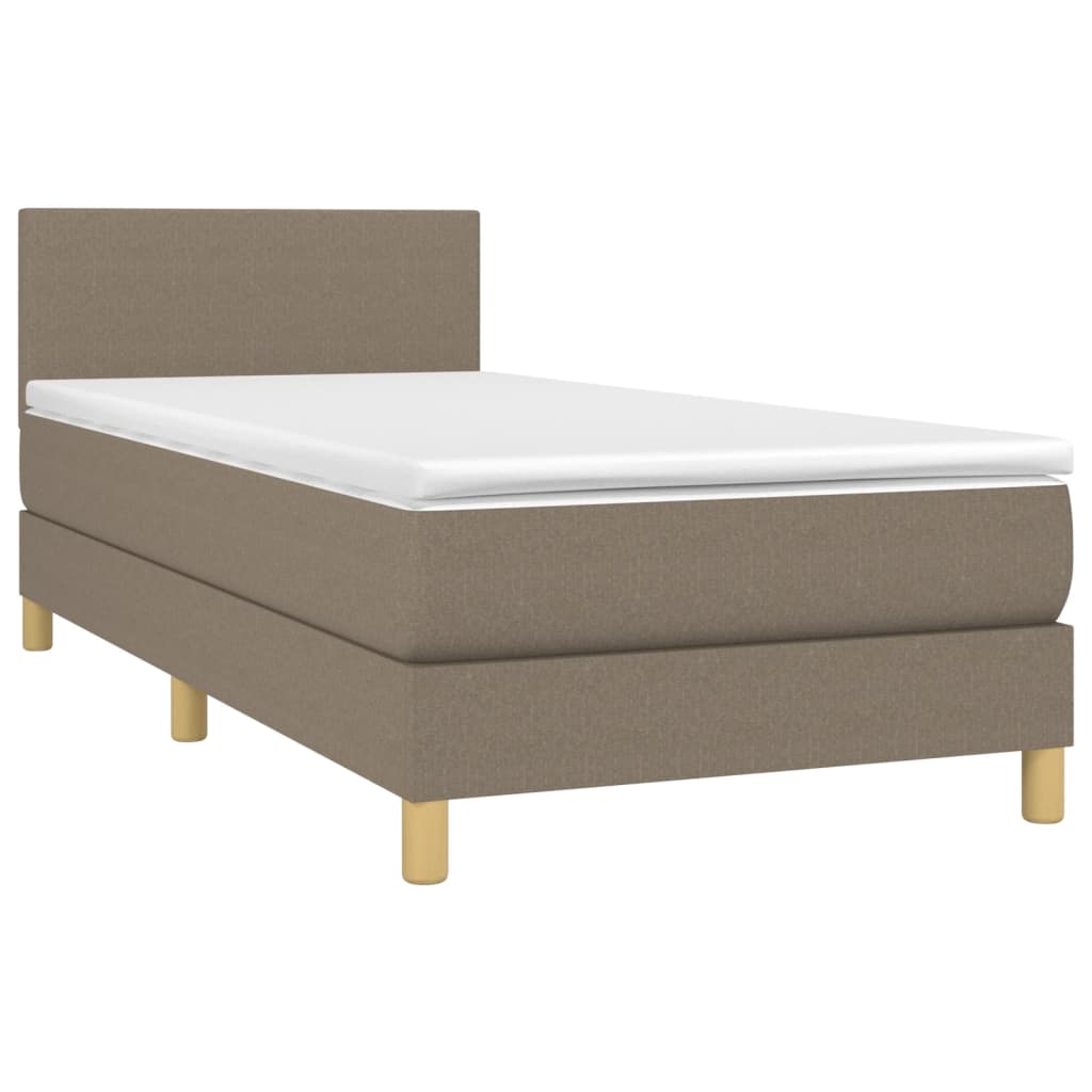 Lit sommier tapissier avec matelas tissu taupe 90x200 cm