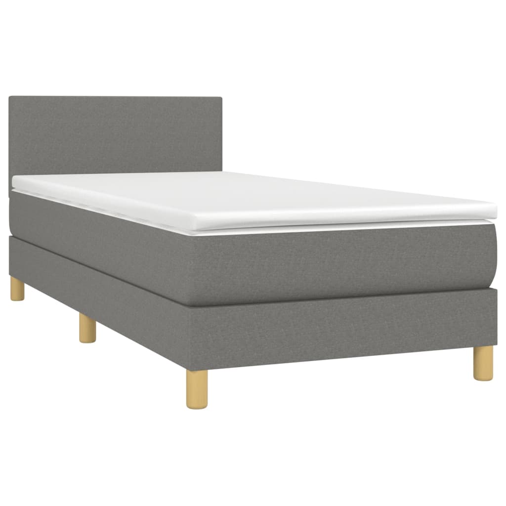 Lit sommier tapissier avec matelas tissu gris foncé 100x200 cm