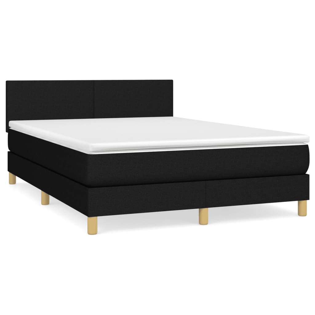 Lit à sommier tapissier avec matelas en tissu noir 140x190 cm