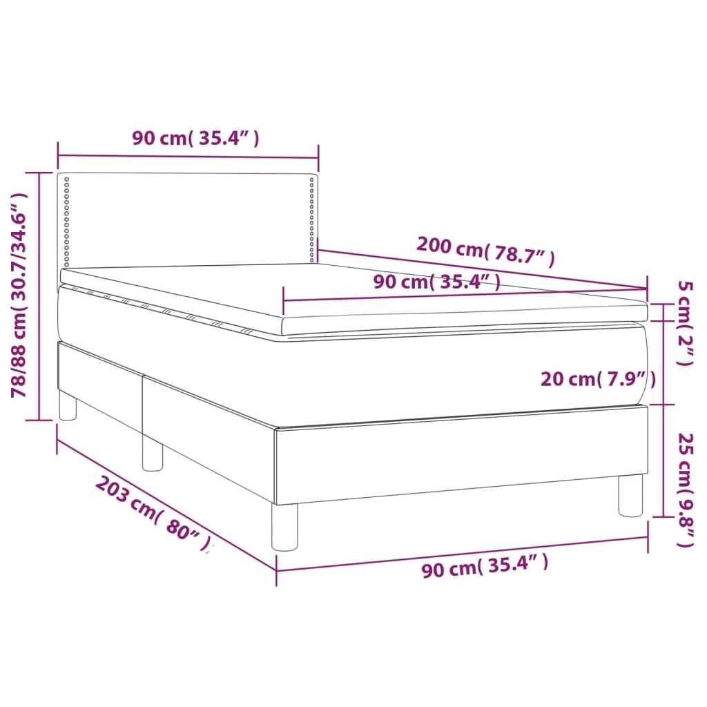 Lit sommier tapissier avec matelas tissu taupe 90x200 cm