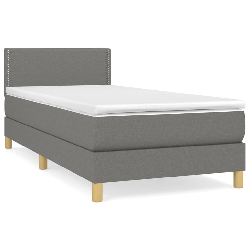 Lit sommier tapissier avec matelas tissu gris foncé 100x200 cm