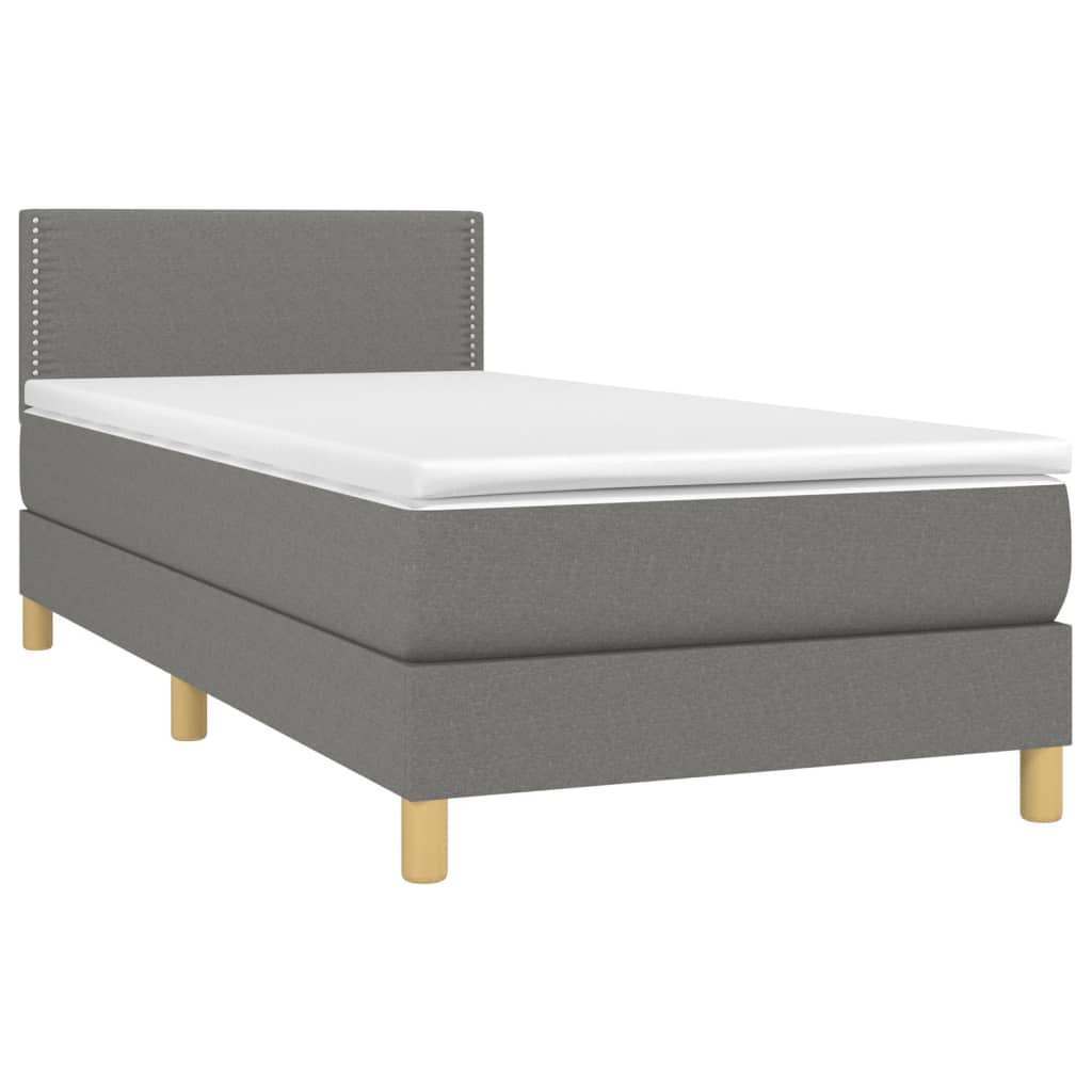 Lit sommier tapissier avec matelas tissu gris foncé 100x200 cm