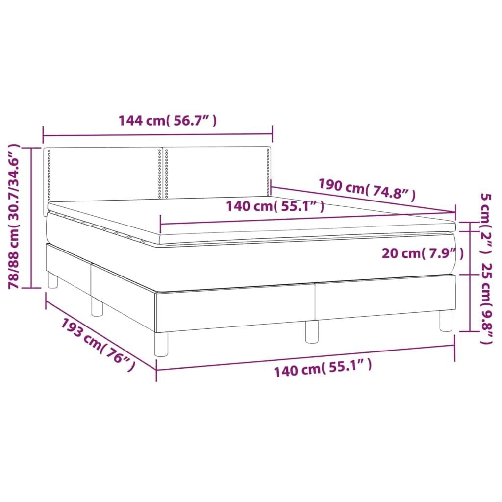 Lit à sommier tapissier avec matelas en tissu noir 140x190 cm