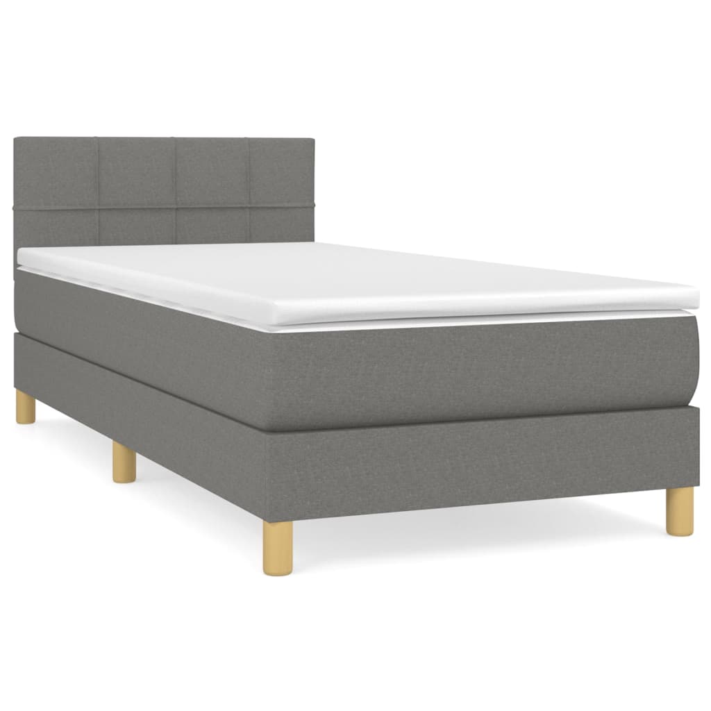 Lit sommier tapissier avec matelas tissu gris foncé 100x200 cm