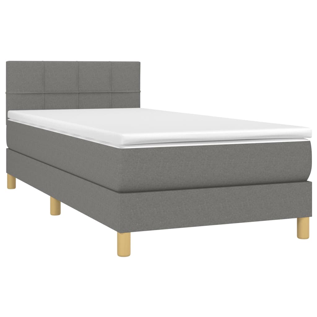 Lit sommier tapissier avec matelas tissu gris foncé 100x200 cm