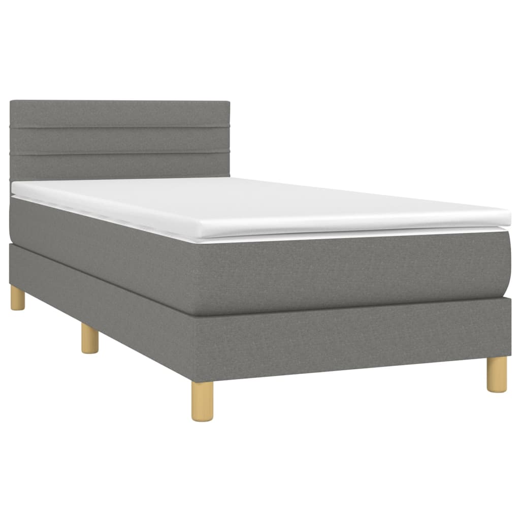 Lit sommier tapissier avec matelas tissu gris foncé 100x200 cm