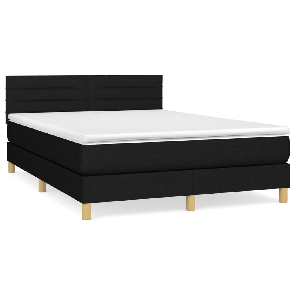 Lit à sommier tapissier avec matelas en tissu noir 140x190 cm