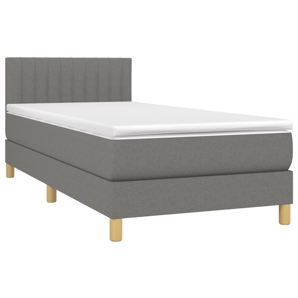 Lit sommier tapissier avec matelas tissu gris foncé 100x200 cm