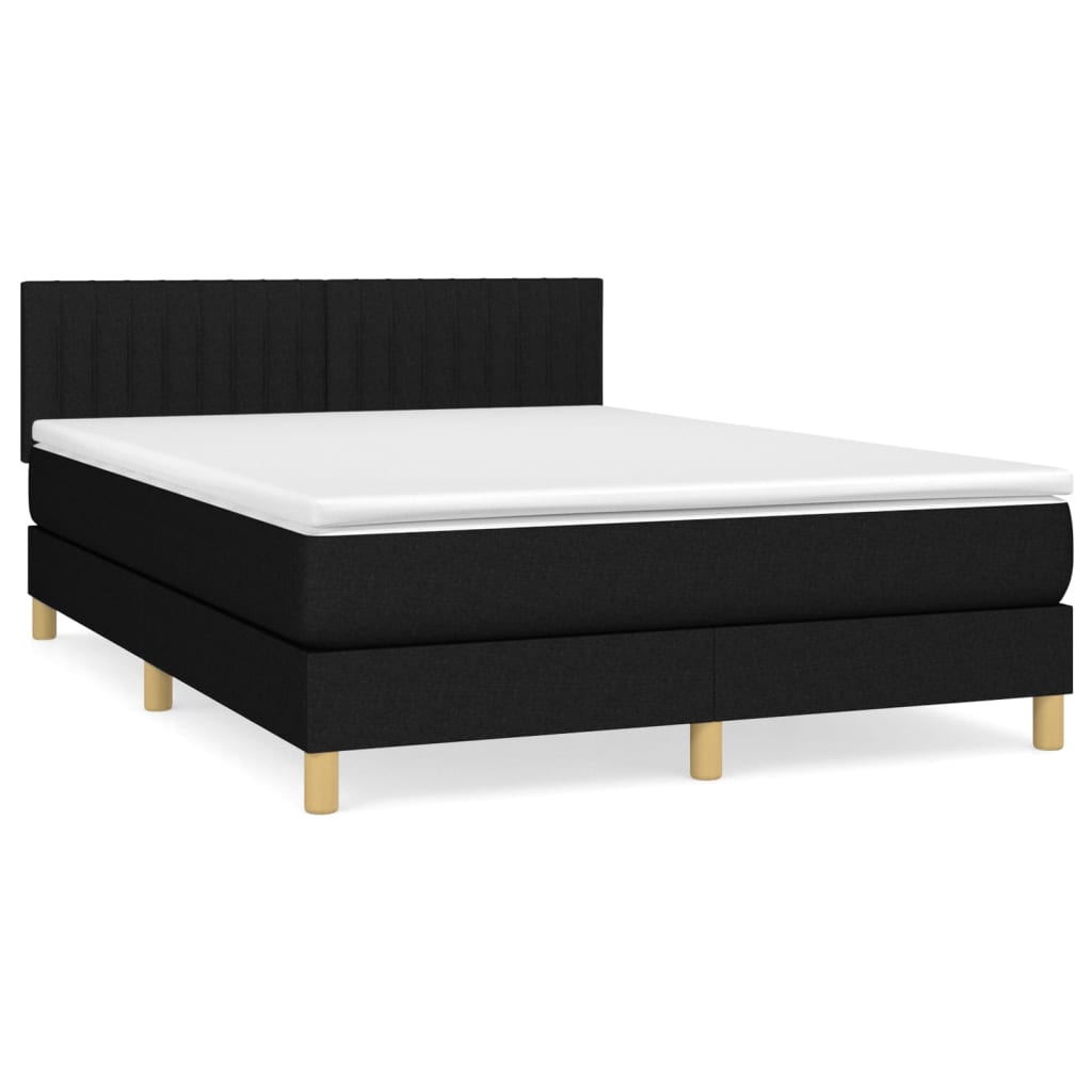 Lit à sommier tapissier avec matelas en tissu noir 140x190 cm