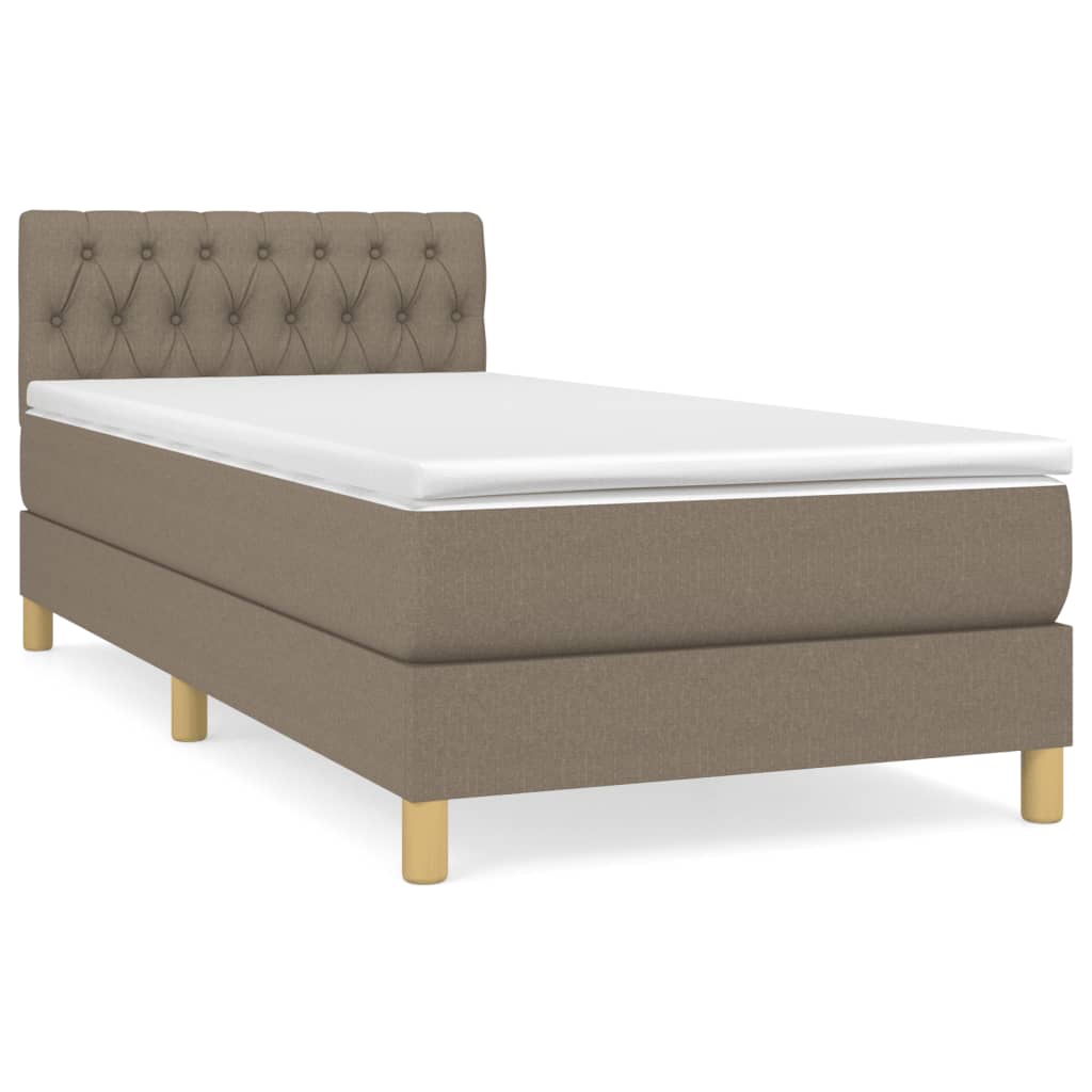 Lit sommier tapissier avec matelas tissu taupe 90x200 cm