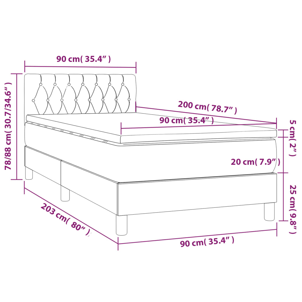 Lit sommier tapissier avec matelas tissu taupe 90x200 cm