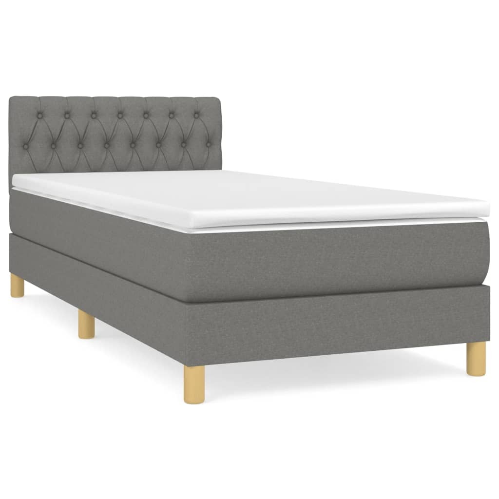 Lit sommier tapissier avec matelas tissu gris foncé 100x200 cm