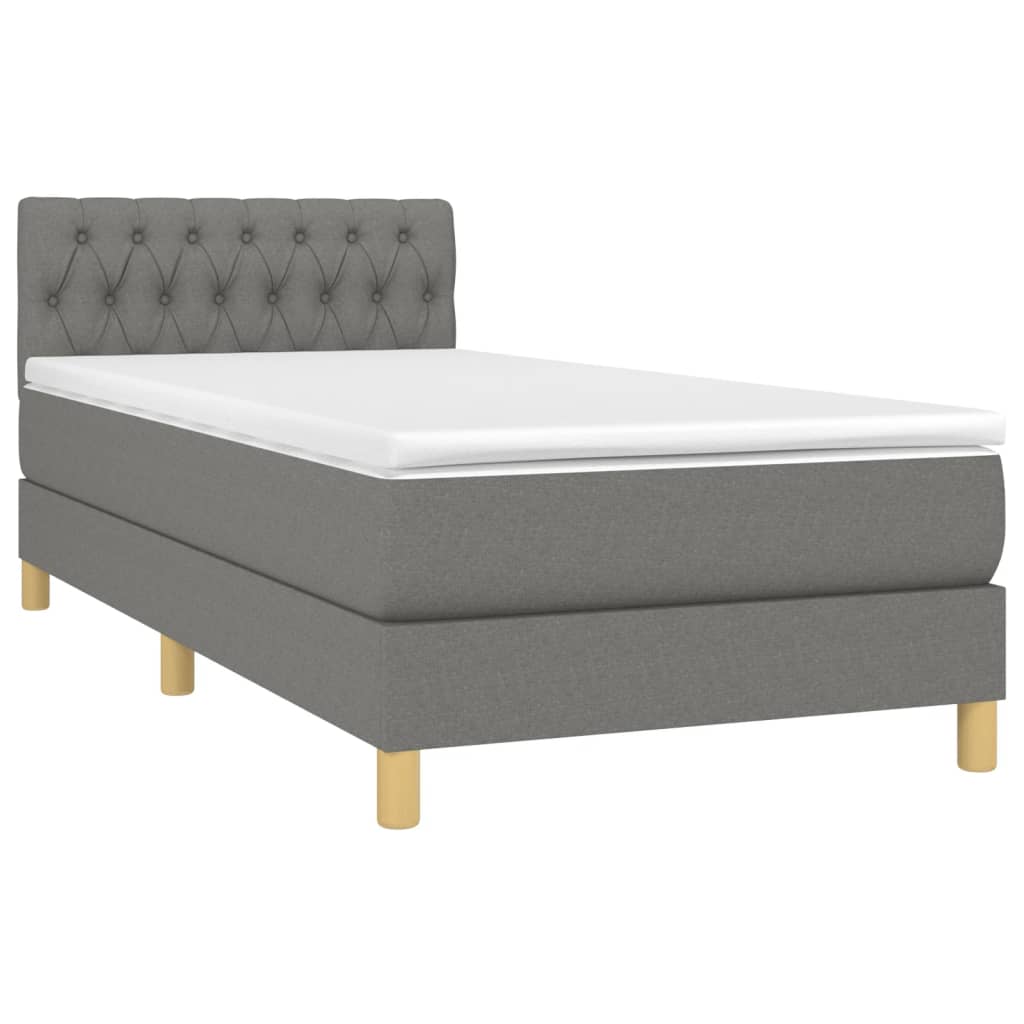 Lit sommier tapissier avec matelas tissu gris foncé 100x200 cm
