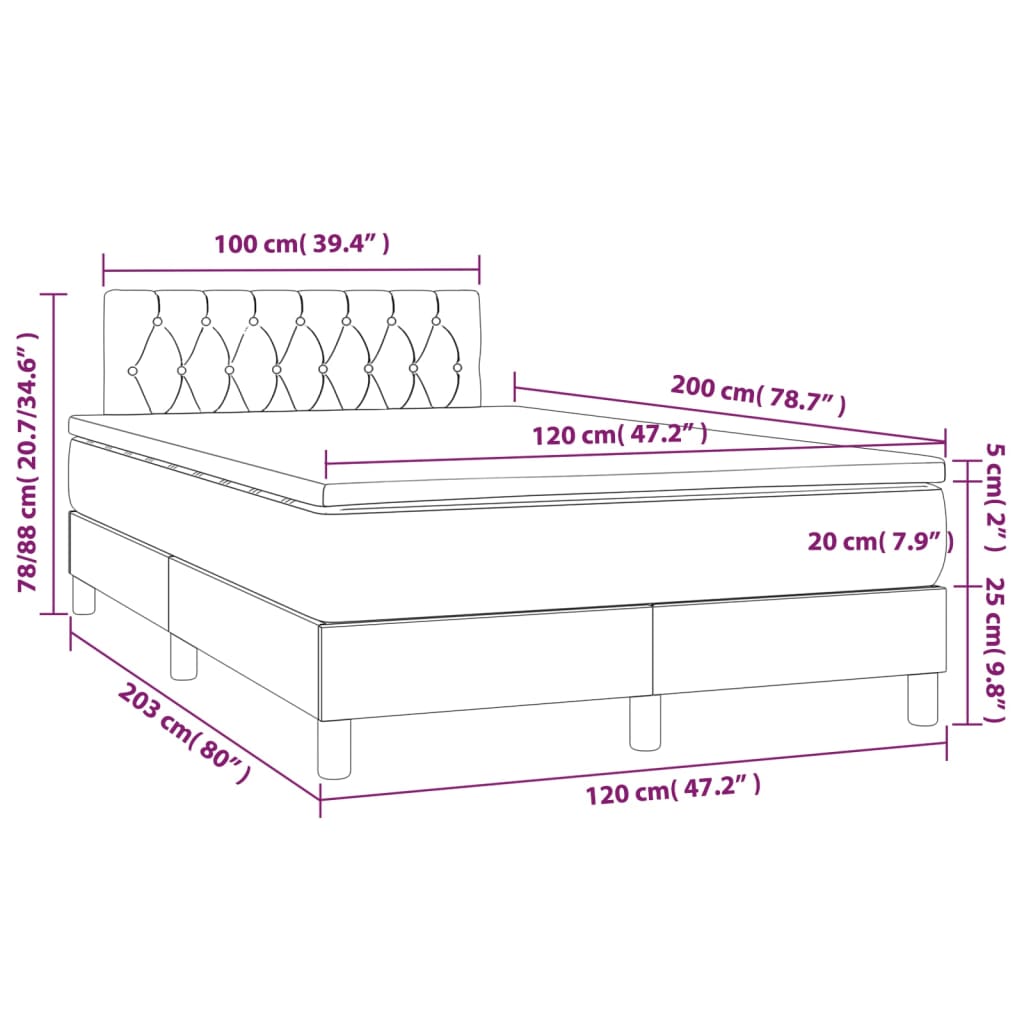 Box spring bed with mattress dark grey 120x200 cm fabric