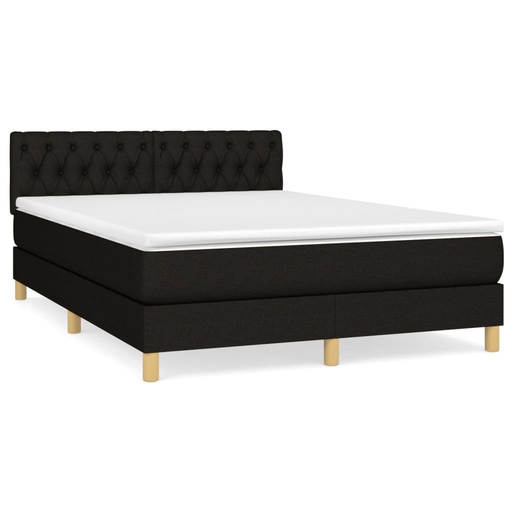 Lit à sommier tapissier avec matelas en tissu noir 140x190 cm