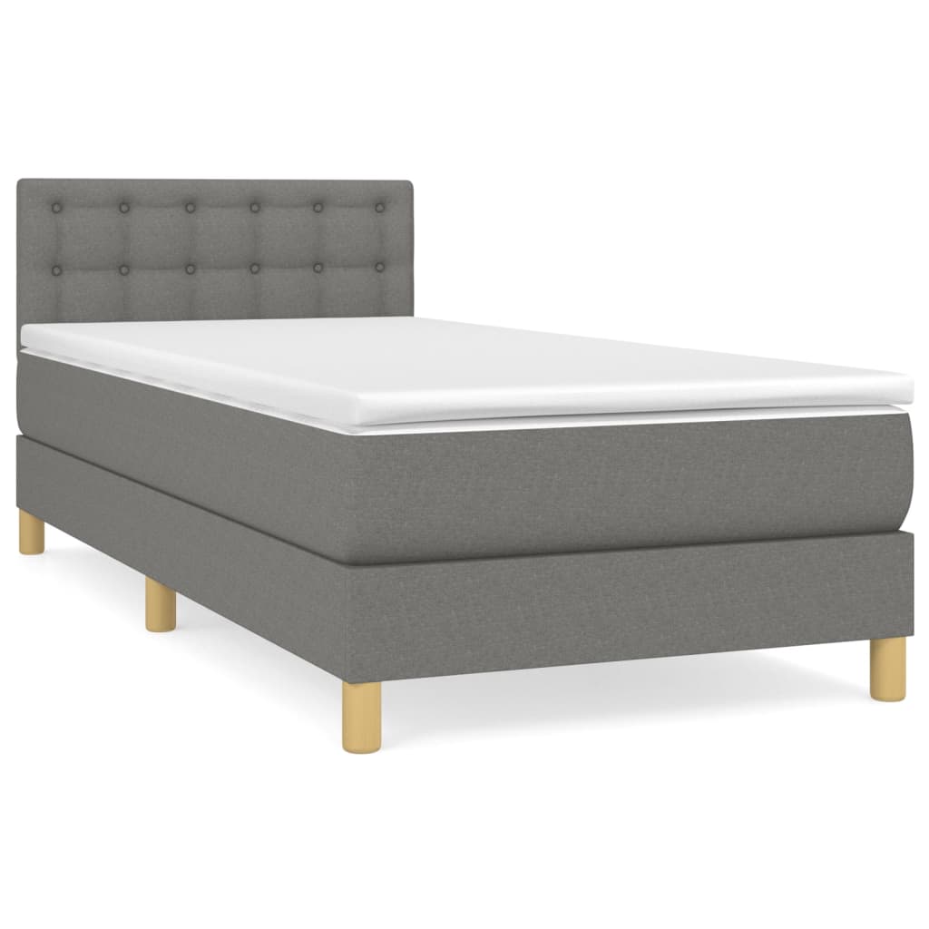 Lit sommier tapissier avec matelas tissu gris foncé 100x200 cm