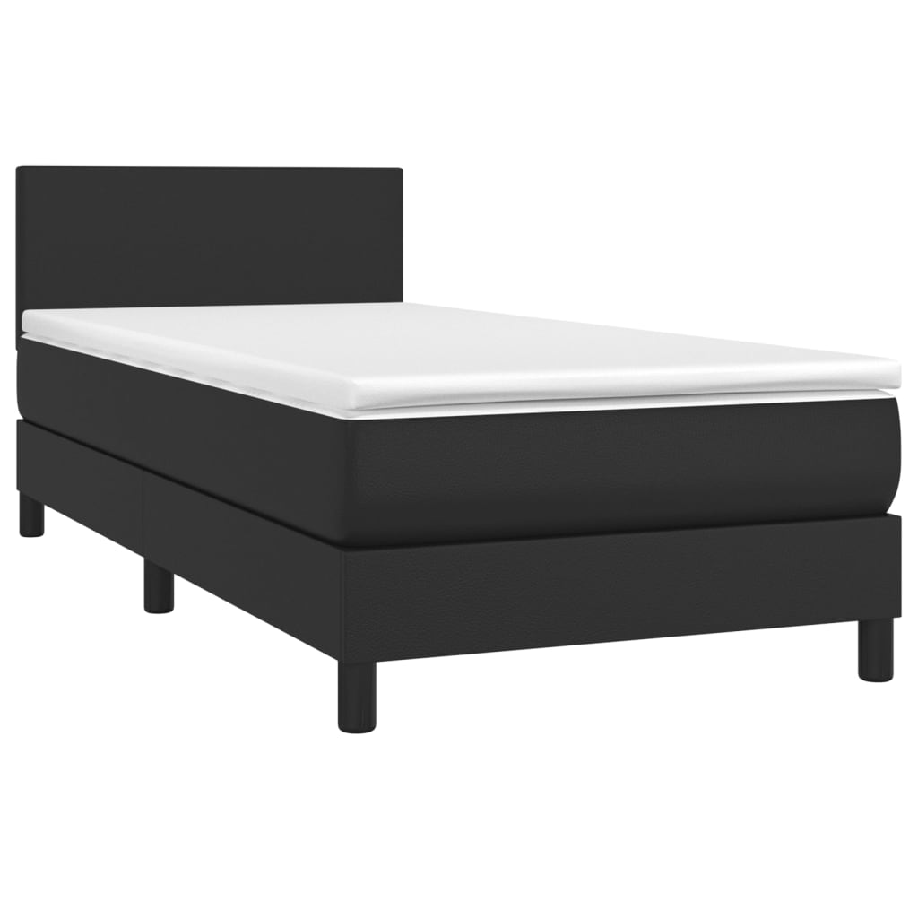 Lit à sommier tapissier avec matelas noir 90x200 cm en similicuir