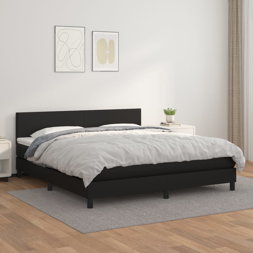 Box spring bed with mattress black 160x200 cm artificial leather