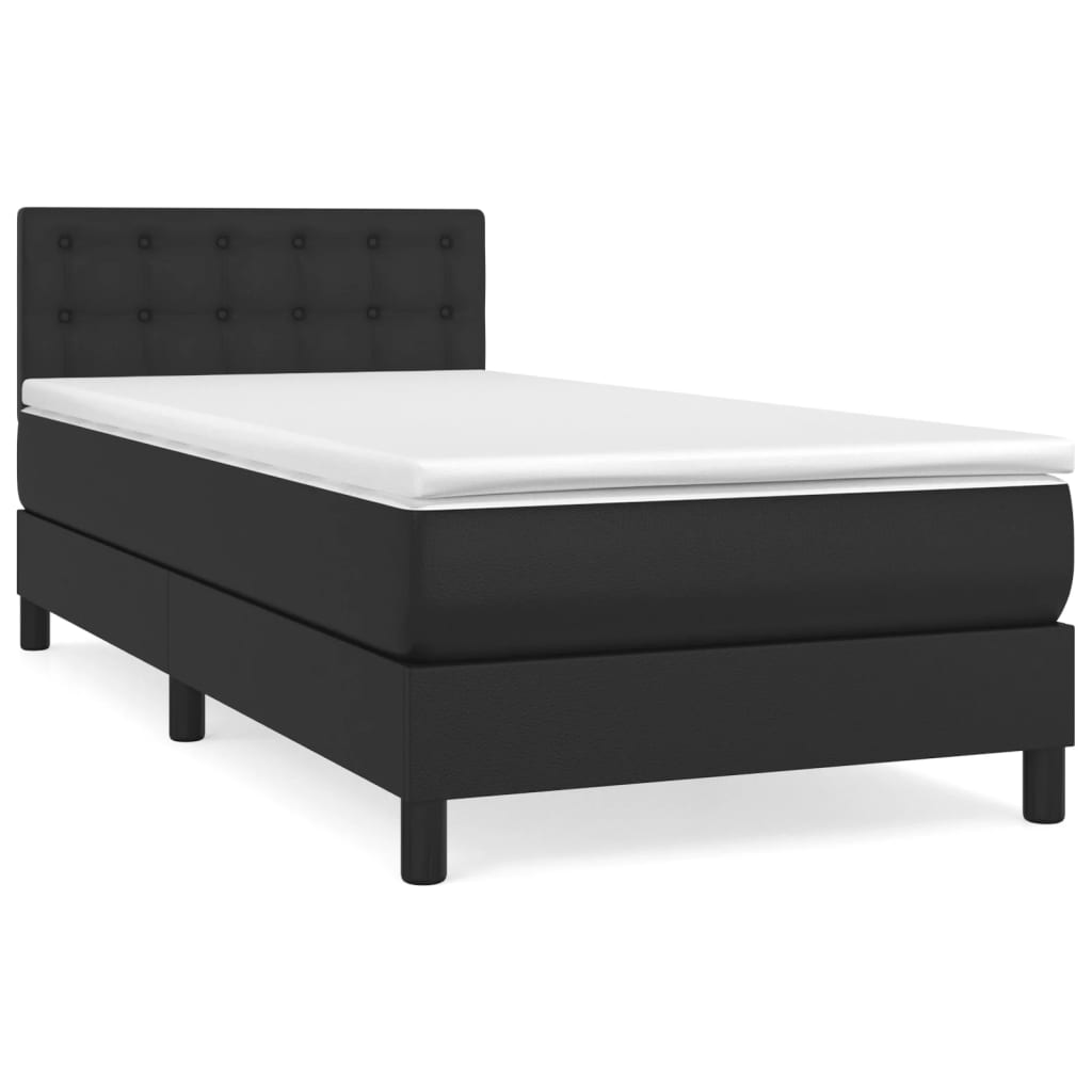 Lit à sommier tapissier avec matelas noir 90x200 cm en similicuir