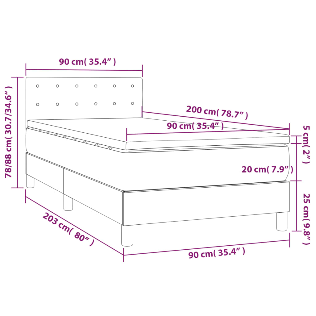 Lit à sommier tapissier avec matelas noir 90x200 cm en similicuir