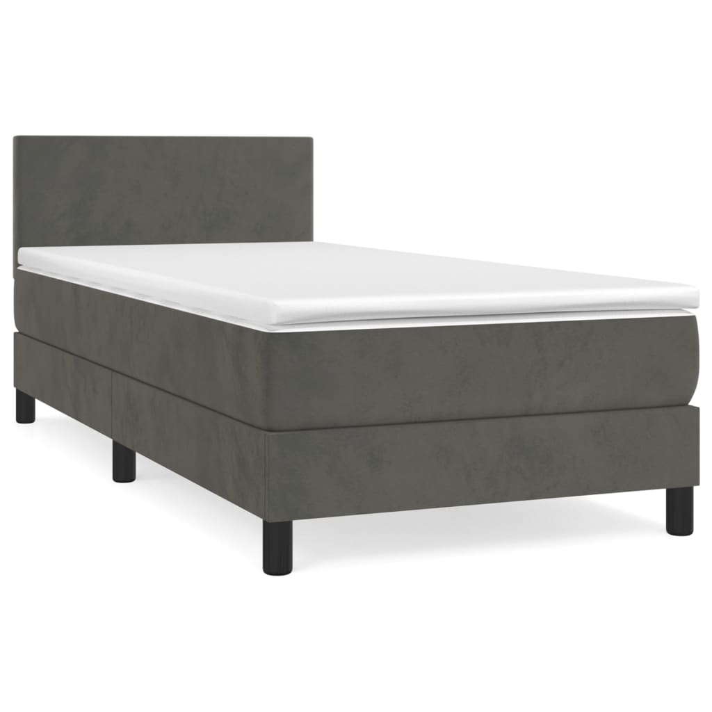 Sommier tapissier avec matelas gris foncé 100x200 cm velours