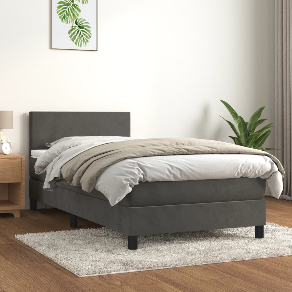 Sommier tapissier avec matelas gris foncé 100x200 cm velours
