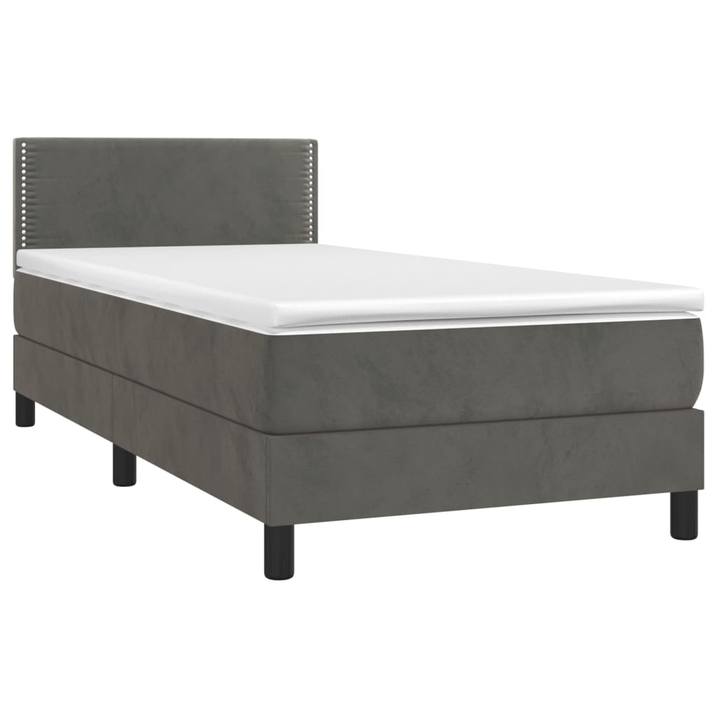 Sommier tapissier avec matelas gris foncé 100x200 cm velours