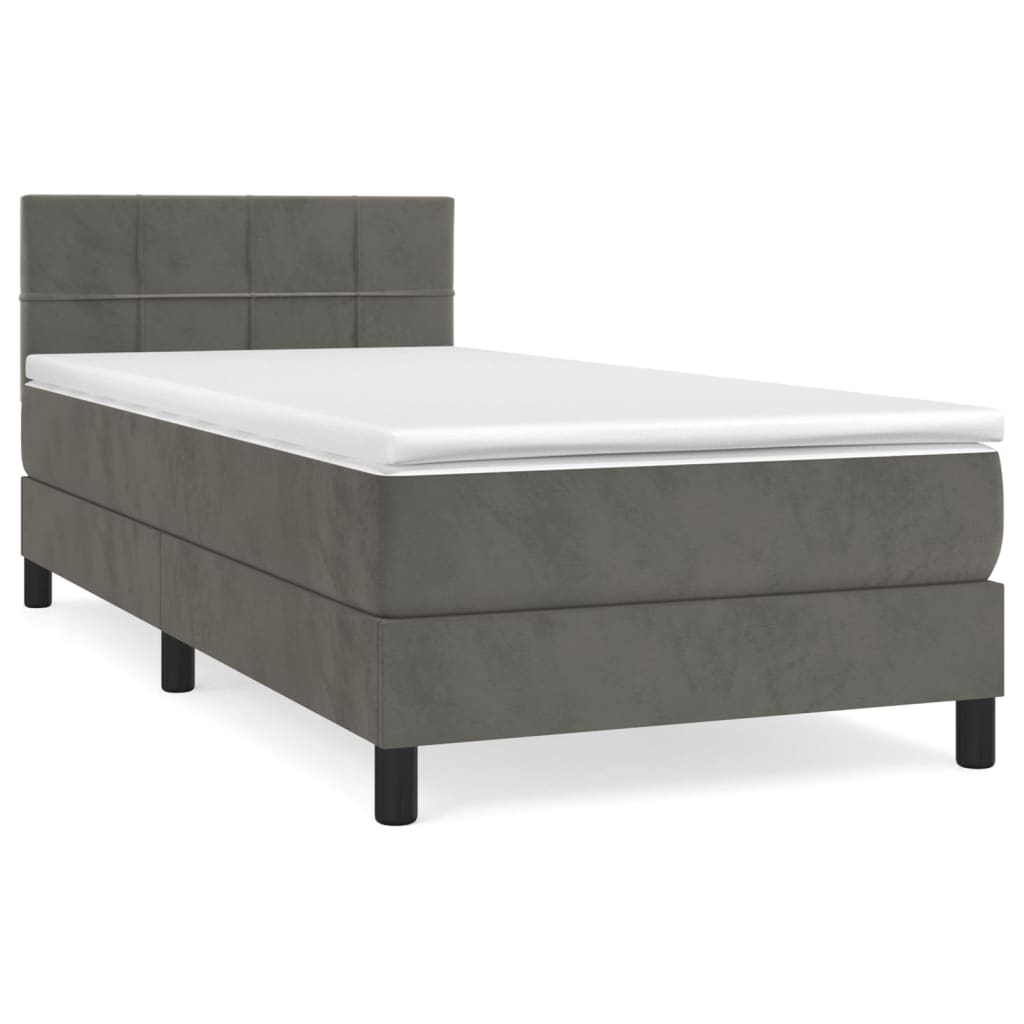 Sommier tapissier avec matelas gris foncé 100x200 cm velours