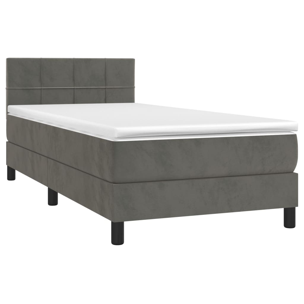 Sommier tapissier avec matelas gris foncé 100x200 cm velours