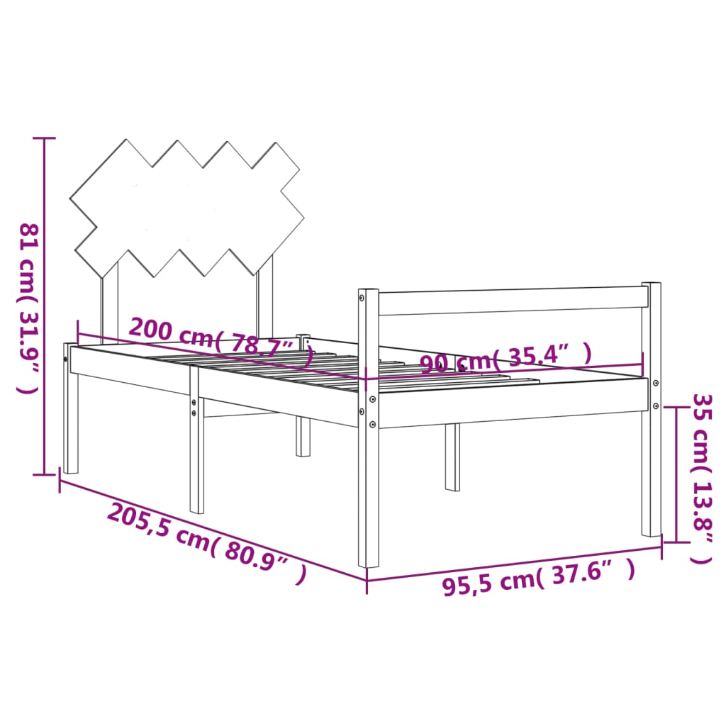 Seniorenbett mit Kopfteil 90x200 cm Massivholz