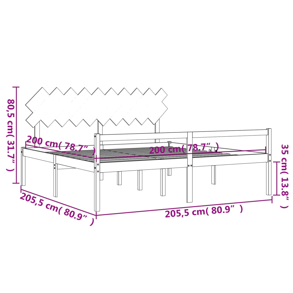 Seniorenbett mit Kopfteil 200x200 cm Massivholz