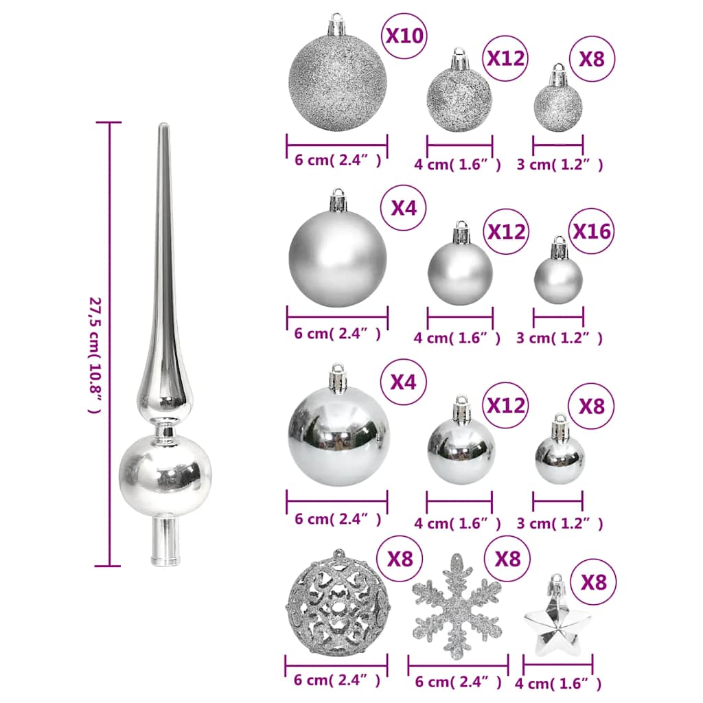 111-tlg. Weihnachtskugel-Set Silbern Polystyrol