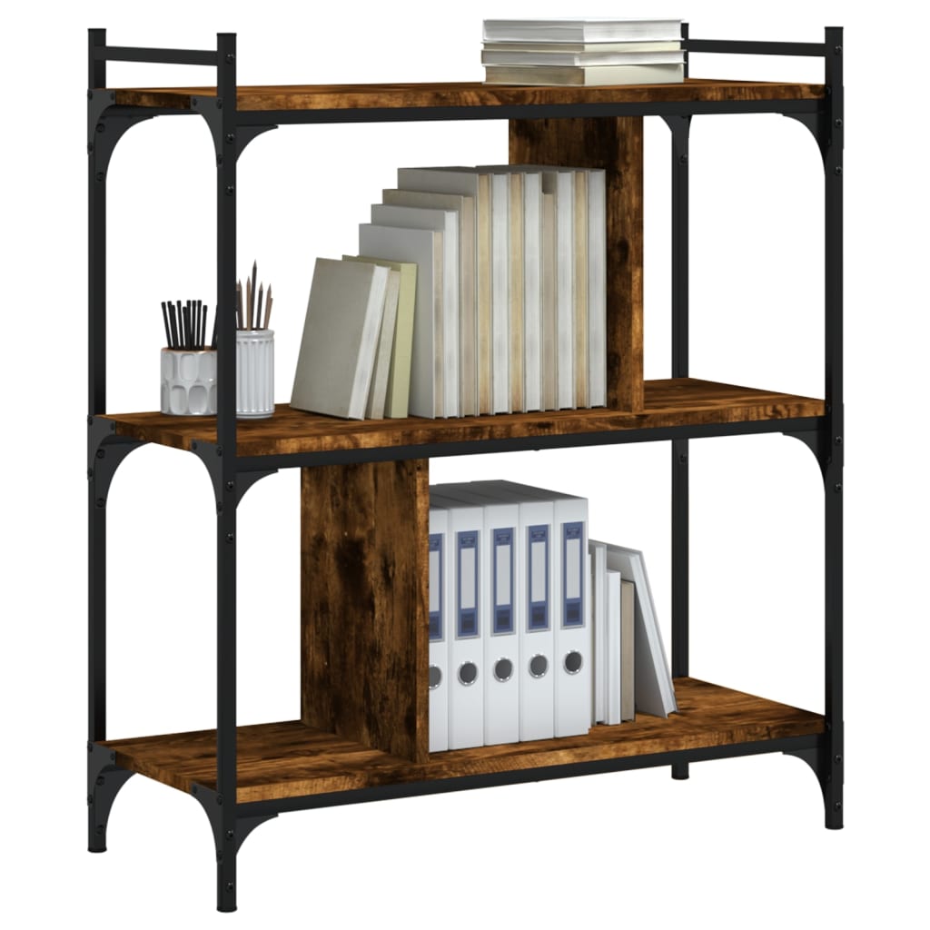 Bibliothèque 3 étagères chêne fumé 76x32x88 cm matière bois