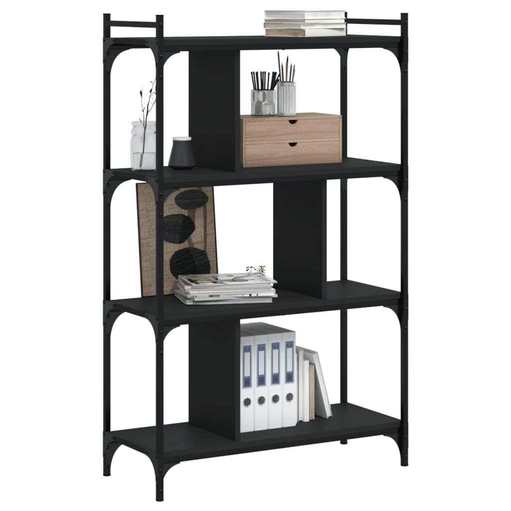 Bookcase 4 Shelves Black 76x32x123 cm Wood Material