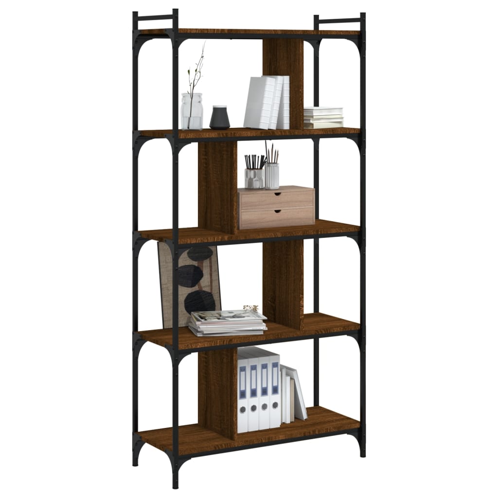 Bookcase 5 Shelves Brown Oak Look 76x32x158cm Wood Material