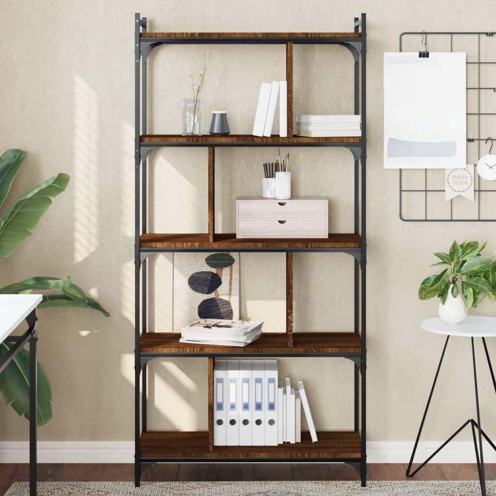 Bookcase 5 Shelves Brown Oak Look 76x32x158cm Wood Material