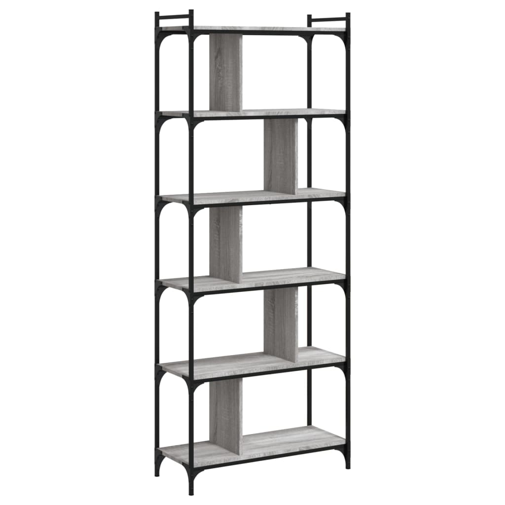 Bookcase 6 Shelves Grey Sonoma 76x32x192 cm Wood Material