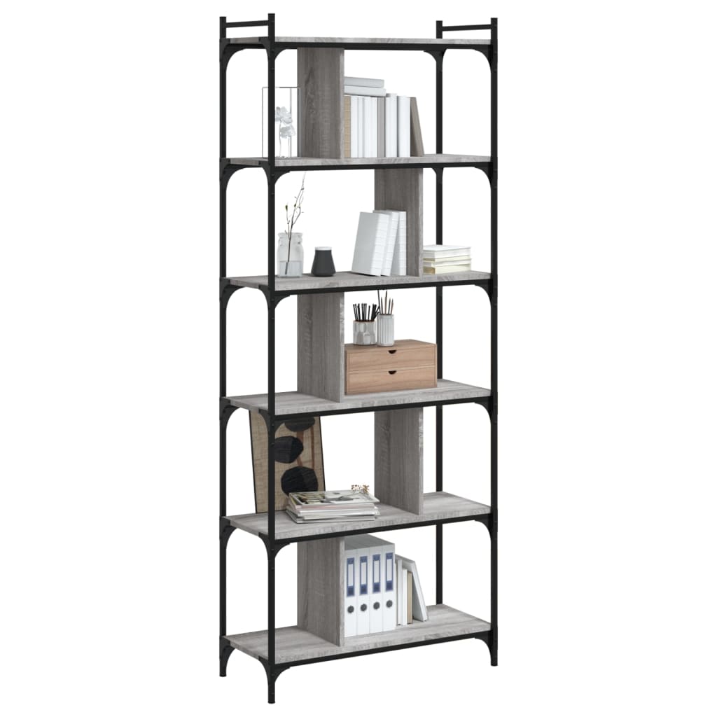 Bookcase 6 Shelves Grey Sonoma 76x32x192 cm Wood Material