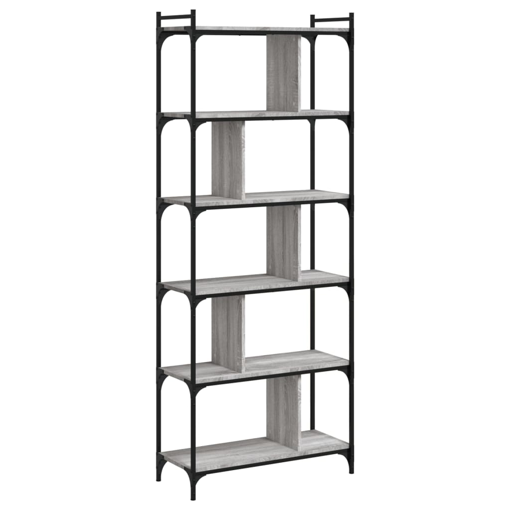 Bookcase 6 Shelves Grey Sonoma 76x32x192 cm Wood Material